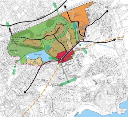 Tehokkain rakentaminen sijoittuu tulevan metroaseman läheisyyteen sekä