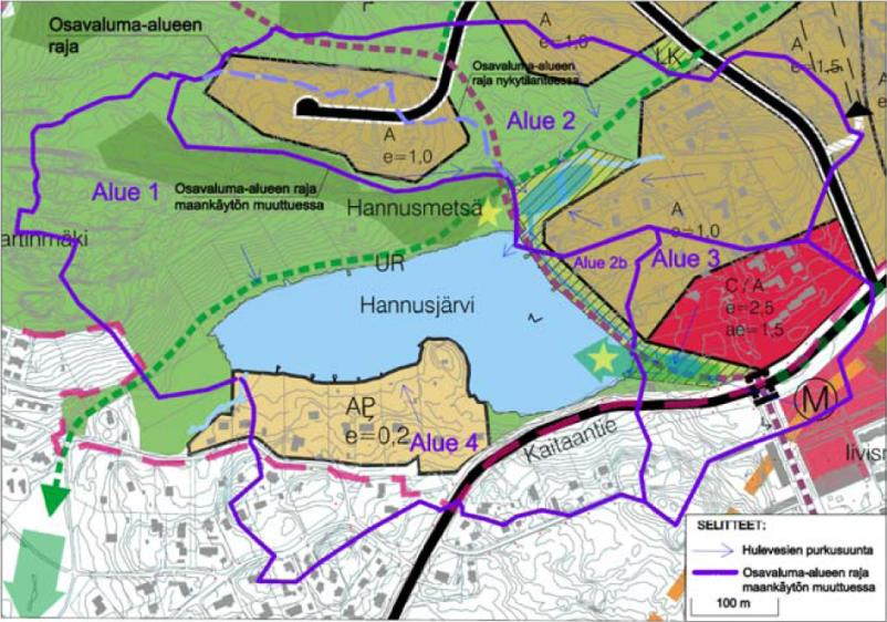 HULEVESIEN KÄSITTELY JA VAIKUTUKSET HANNUSJÄRVEN TILAAN Järven osavaluma-alueet