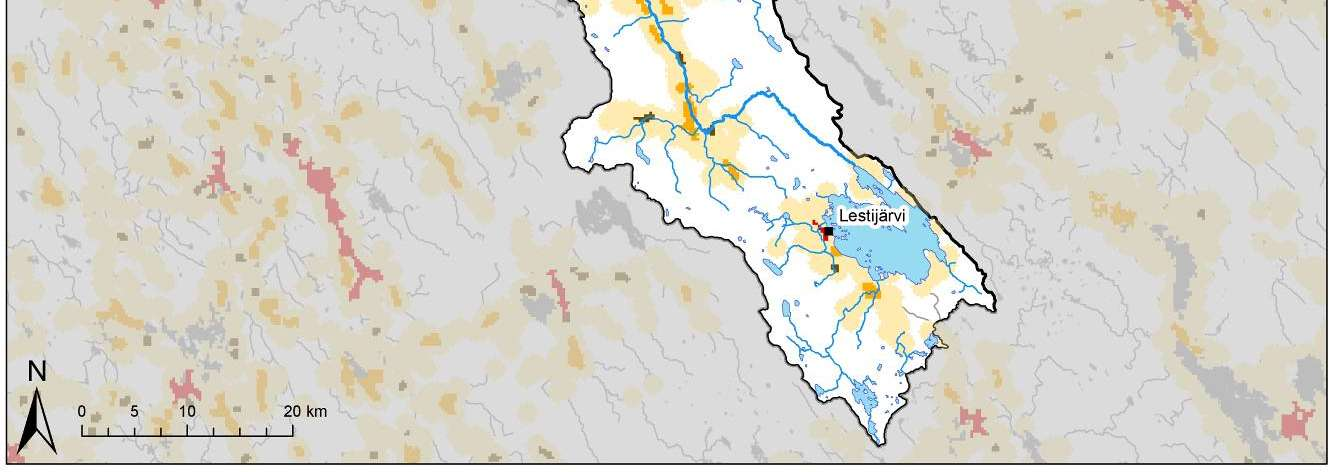 Kalajoen kaupunkiin 2010 alusta alkaen. Kuva 9. Asutusalueet Lestijoen vesistöalueella.