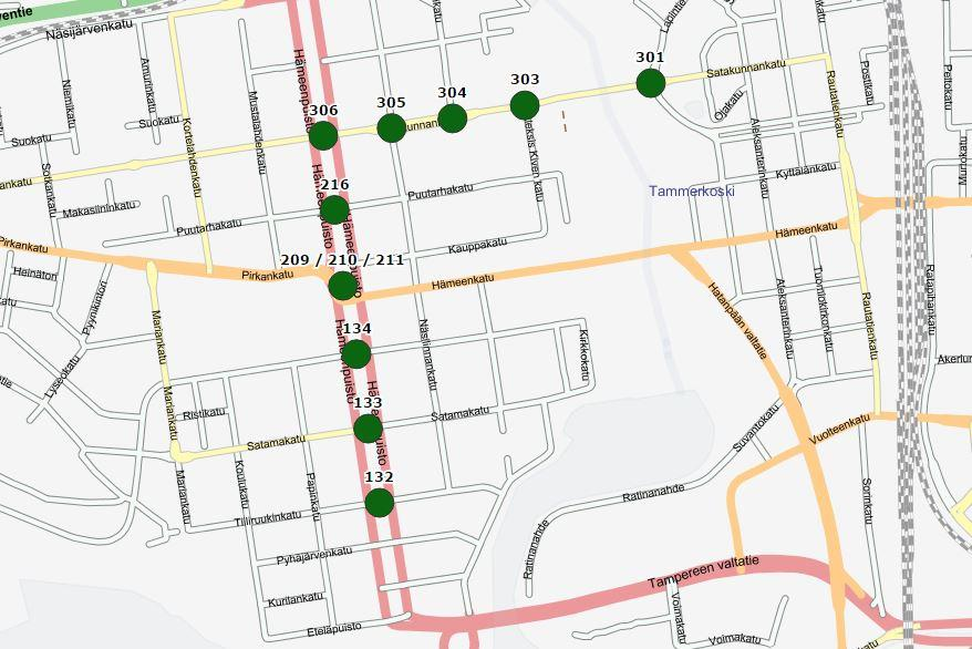 74 Kuva 41. Tampereen ImFlow järjestelmän tarkastelualue Kuvassa 41 esitetään liittymien sijainnit maastossa.