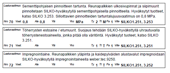 Esimerkki Materiaalien tuotevaatimukset Sillan