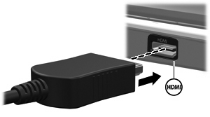 HDMI-portin käyttäminen (vain tietyt mallit) Tietyissä tietokonemalleissa on HDMI (High Definition Multimedia Interface) -portti.