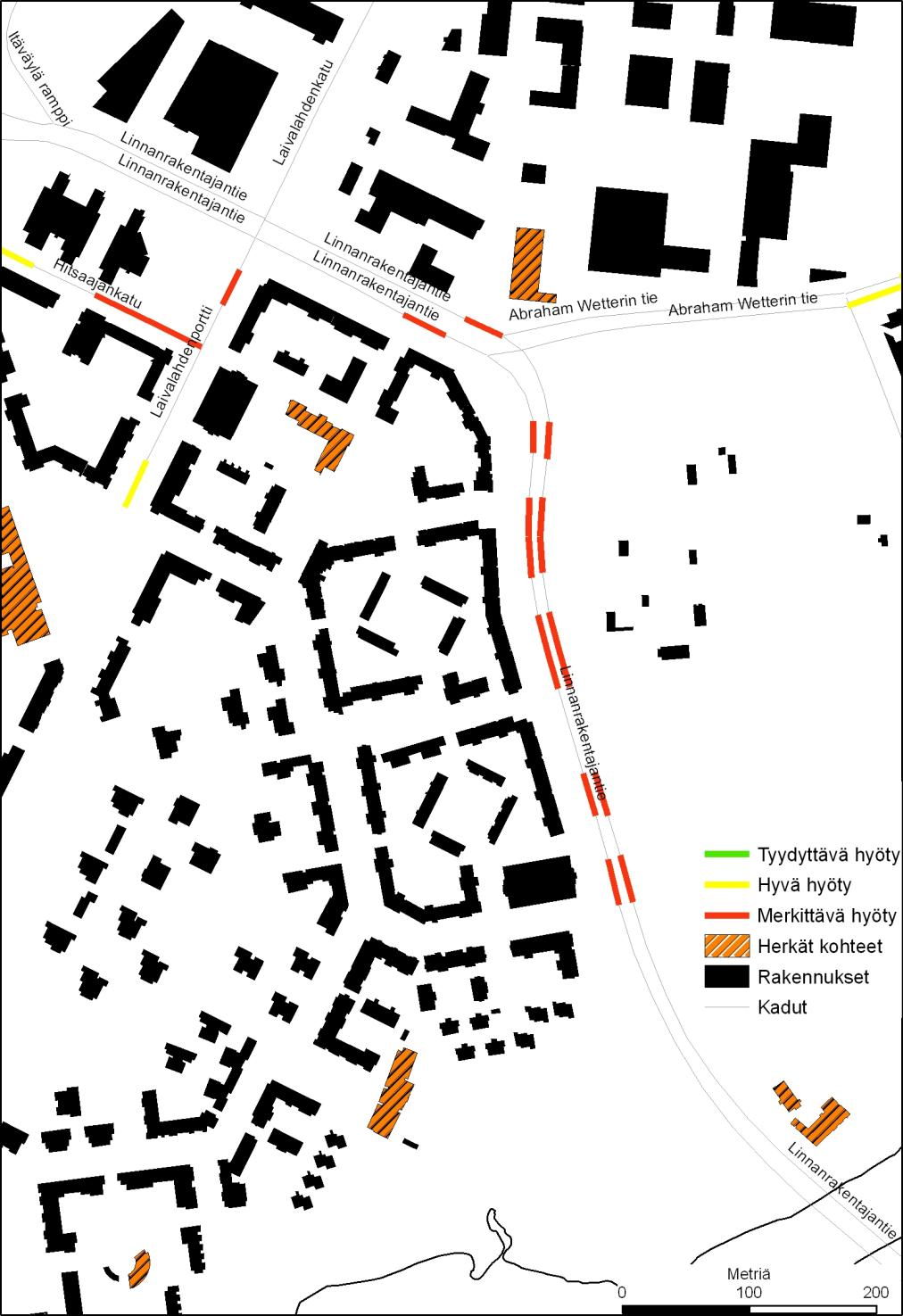 Kuva 4. Potentiaalinen melua vaimentavan päällysteen käyttökohde Linnanrakentajantiellä Herttoniemessä.