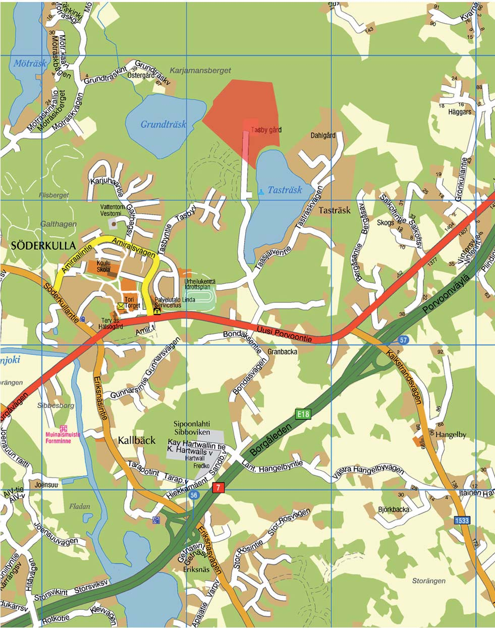 Kaava-alueen sijain kunnan opaskartalla Sipoon kunnan mi aus- ja kiinteistöyksikkö.