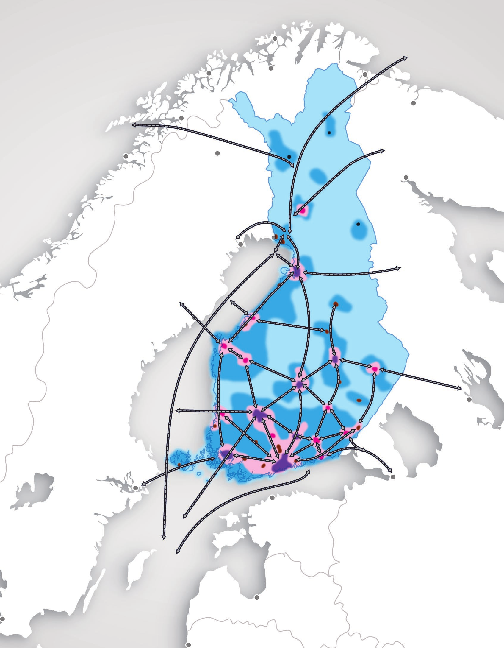 Kuva 17. Tavaraliikenteen tärkeimmät yhteystarpeet vuonna 2050.