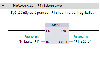 Kuvassa 23 on esimerkki liukukytkimen arvon siirrosta logiikalle. Kuva 23. Liukukytkimen arvon siirto logiikalle 4.