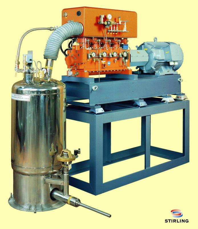 Large Stirling Liquefier 4 cylinders 44 L/hr LN 2 4200 W @ 80 K