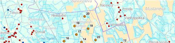 B, Heinäaho A, Halmepelto C, Iso-Syväri E, Vanha-Pesola D, Torasjärvi Kuva 18-10. Välkemallinnuksen reseptoripisteet.