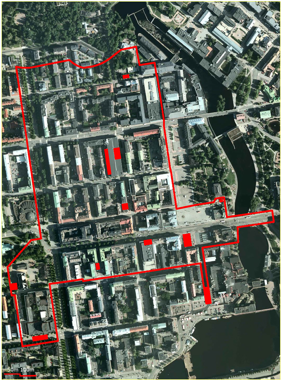 Valmisteluaineiston kaavarajaus ja sisäänajojen sekä