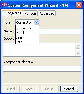 20 Custom Component Wizard (kuvio 5.) ohjaa käyttäjää ja pyytää seuraavissa vaiheissa näyttämään osat, joista komponentti muodostuu, pääosan ja mahdolliset sekundääriosat sekä sijoituspisteen kuvassa.