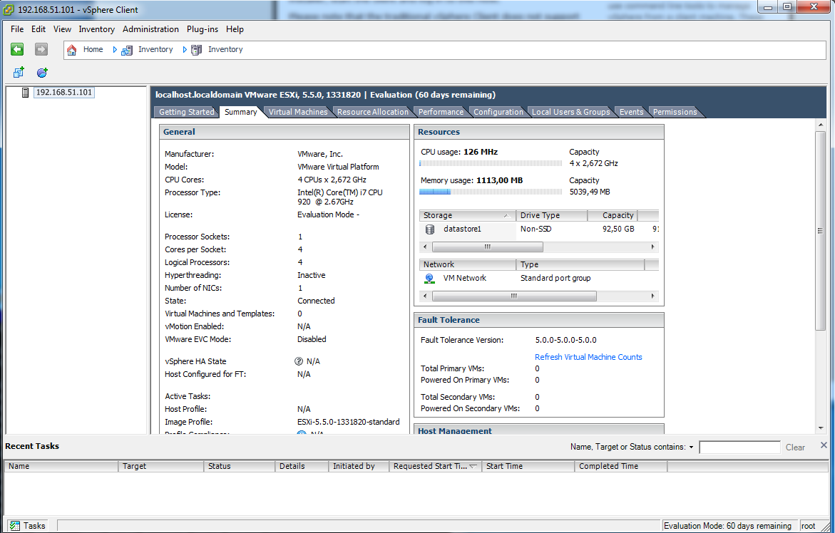 päädyttiin käyttämään tarkoitusta varten tehtyä vsphere Client -ohjelmaa.