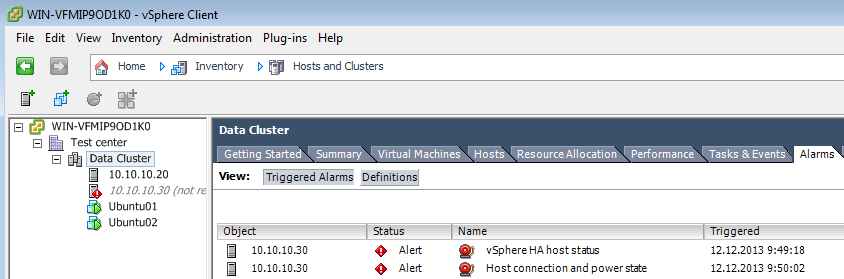 96 11.3 HA restart HA-ominaisuuden kytkemisen jälkeen on klusteri koko ajan valmiudessa käynnistää kaatuneen ESXi-palvelimen virtuaalikoneet toisella alustalla palvelujen suojaamiseksi.