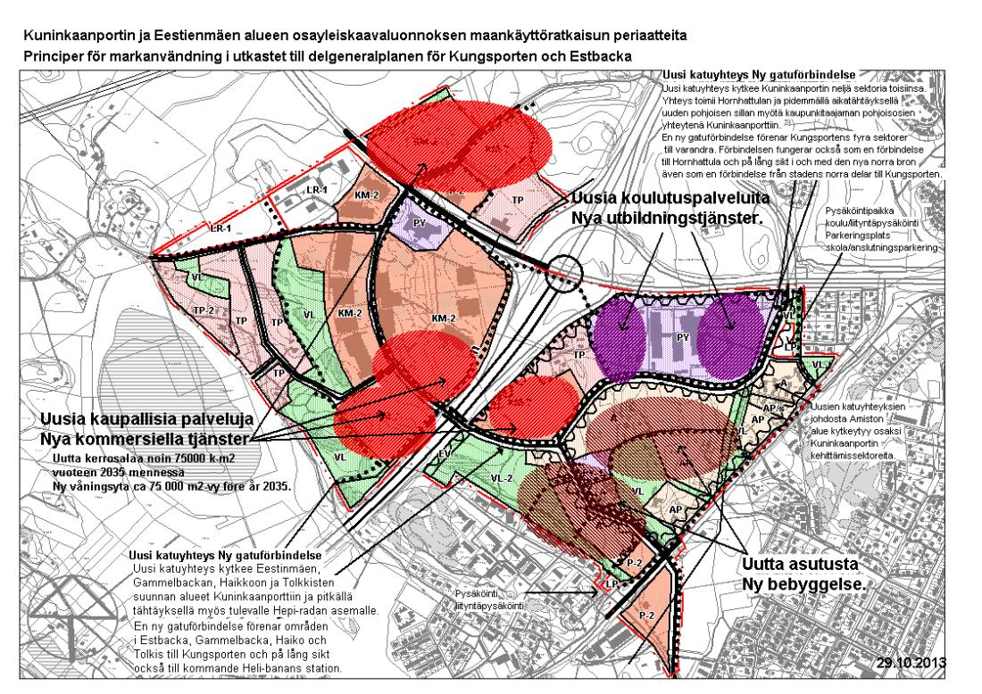 kaympäristöiksi ja kaupan alueiksi. Näillä alueilla on meluesteistä huolimatta korkeat melutasot. Uusia työpaikka-alueita on osoitettu myös Kuninkaanportin länsipuolelle.