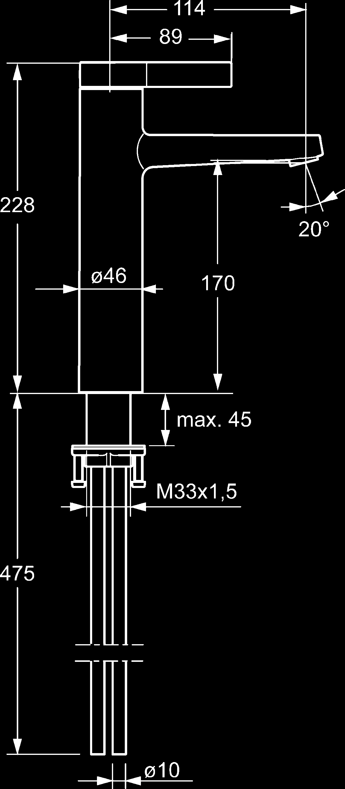 virtaama:  114 mm juoksuputki: kiinteä