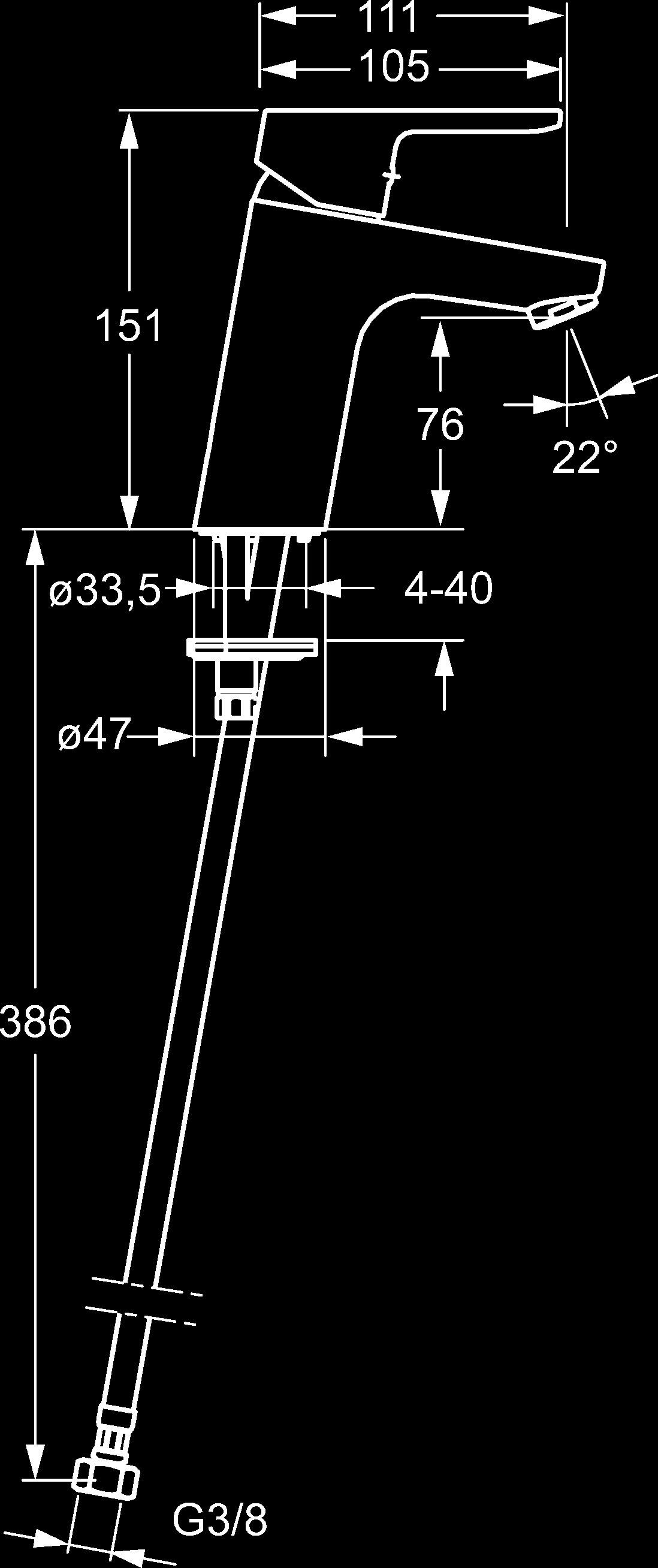 virtaama: 0,1 l/s, 200 kpa ulottuma: 111 mm juoksuputki: valettu