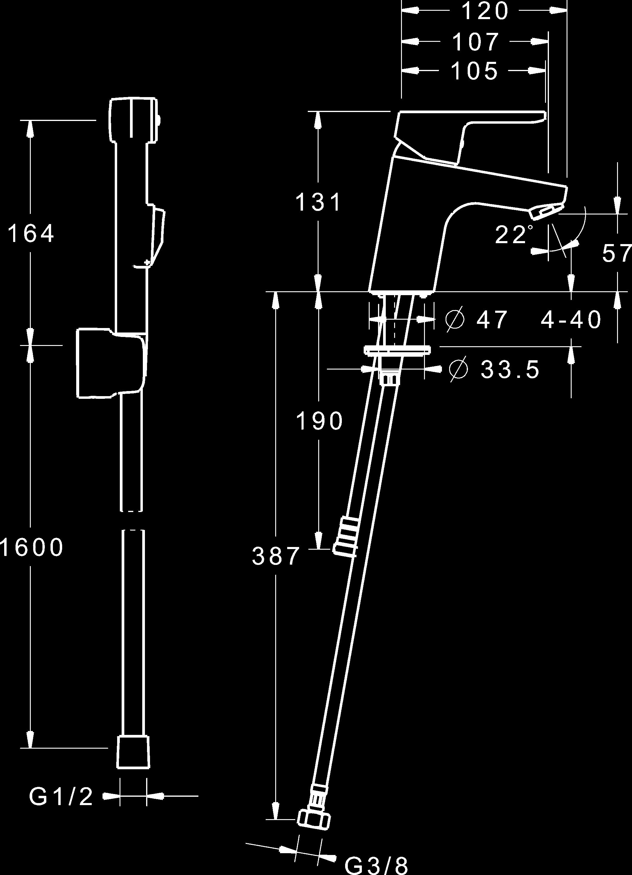 käsisuihkuin virtaama 0,1 l/s, 200 kpa metallinen käyttövipu