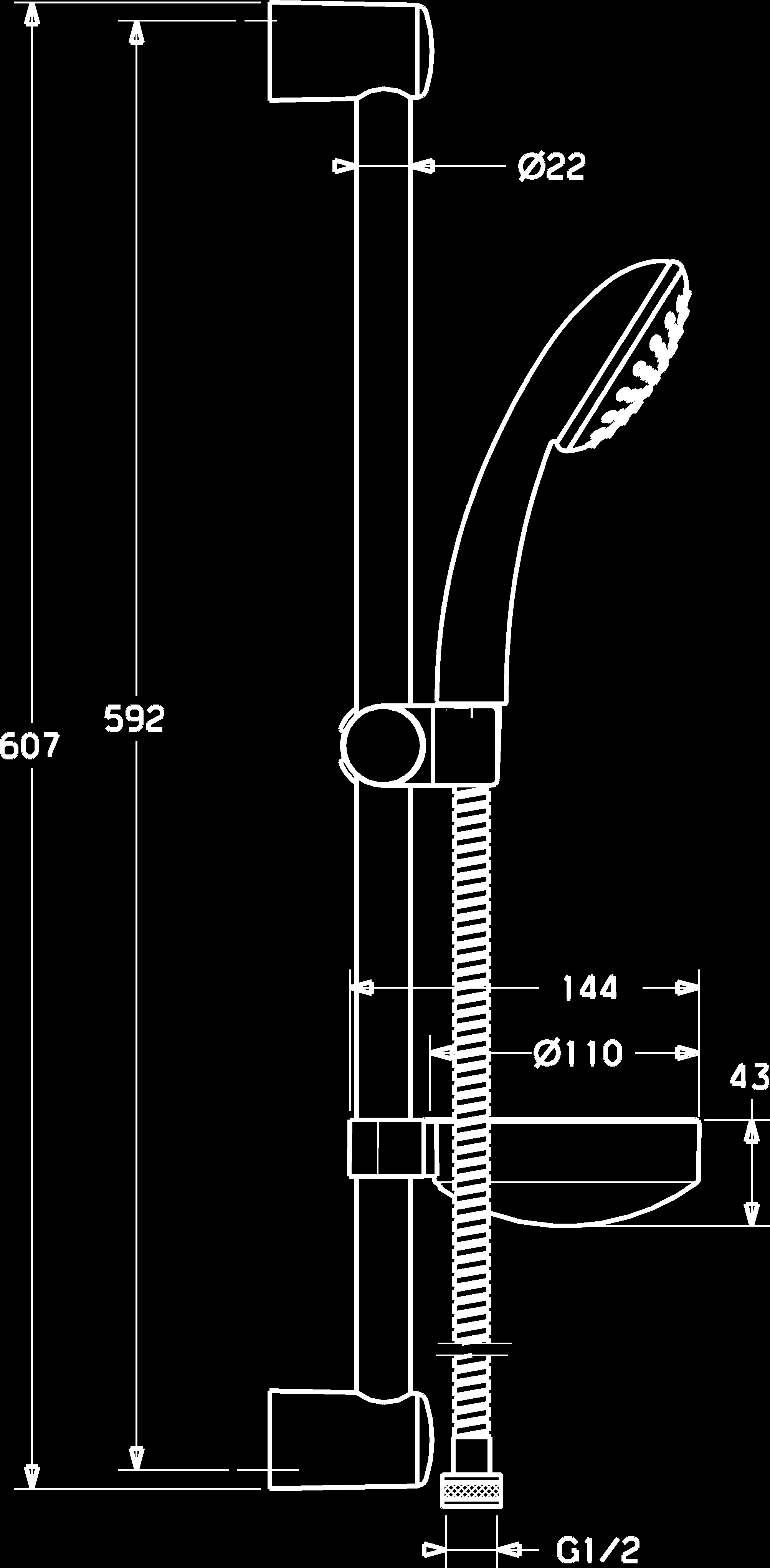 suihkutankosetti 600 mm suihkutanko HANSABASICJET 600