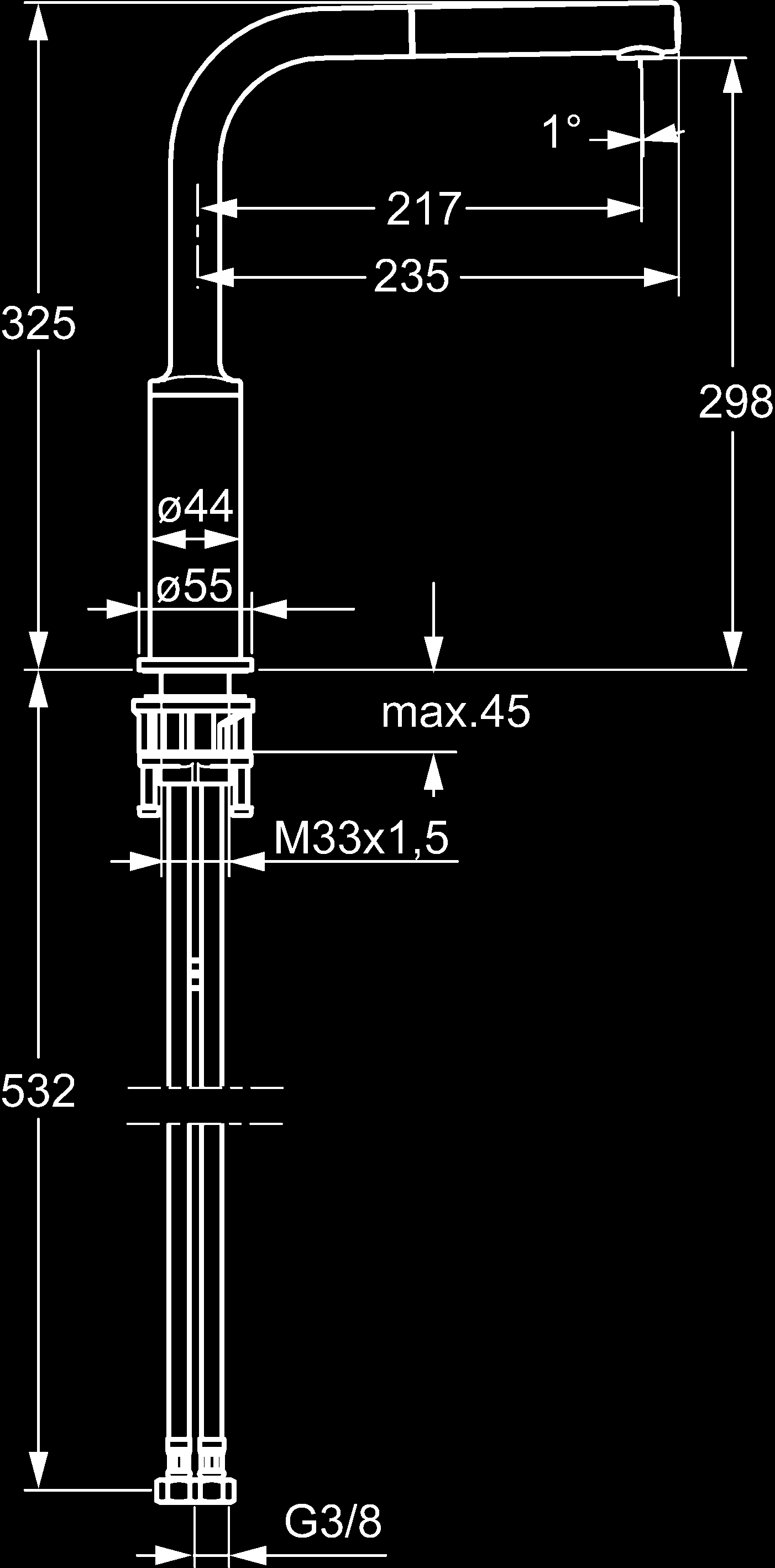 kpa Veden kanssa kosketuksissa olevat  suojattu takaisinvirtaukselta ulottuma: 217 mm