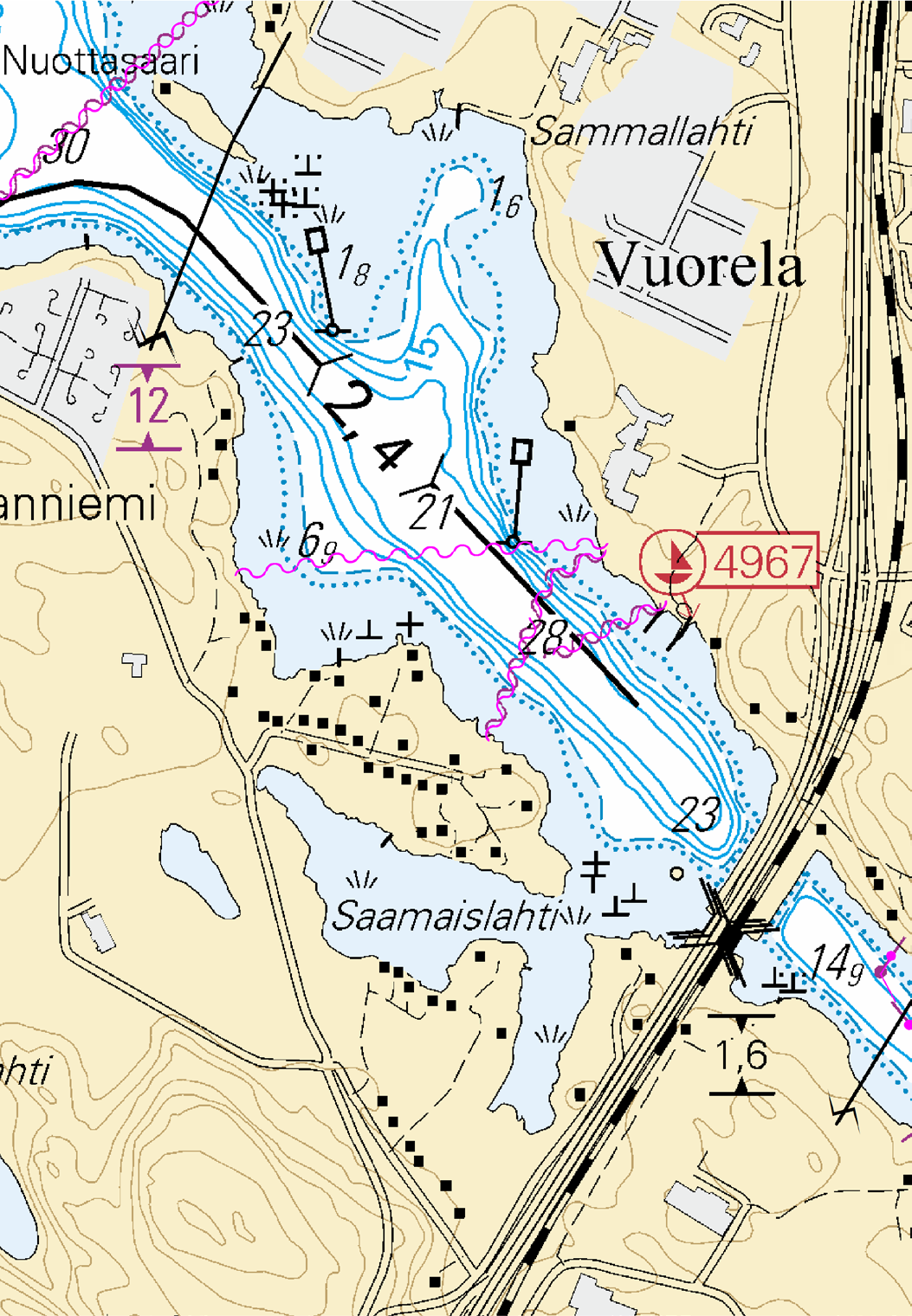 M-sarja NtM 3/ 31.1.2016 Tm/UfS/NtM 29. 20.10.2016 *307. M/234/235 Suomi. Vuoksen vesistö. Kuopio. Virranniemi. Kaapeli. Karttamerkintä. Finland. Vuoksens vattendrag. Kuopio. Virranniemi. Kabel.