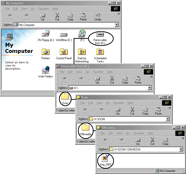 Windows 2000, ME ja 98 SE 6 7 1. Kaksoisnapsauta Oma tietokone - kuvaketta. 2. Kaksoisnapsauta Siirrettävä levy - kuvaketta.