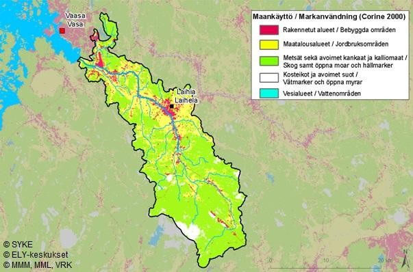 Maankäyttöluokka Pinta-ala [ha] % Rakennetut alueet 3 024 6 Maatalousalueet 13 810 27 Metsät sekä avoimet kankaat ja 31 072 61 kalliomaat Kosteikot ja avoimet suot 2 415 5 Vesialueet 327 1 Kuva 8.