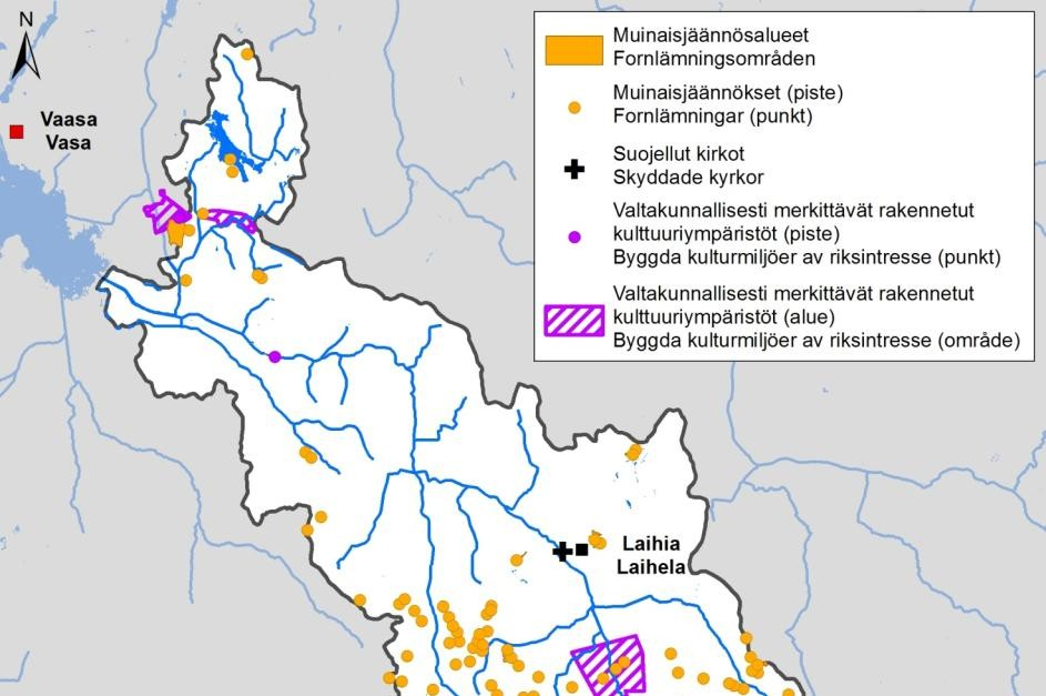 Laihianjoen vesistöalueella esiintyy paljon esihistoriallisia kiinteitä muinaisjäännöksiä, jotka ovat etupäässä kivi- tai maaröykkiöitä (Kuva 11).