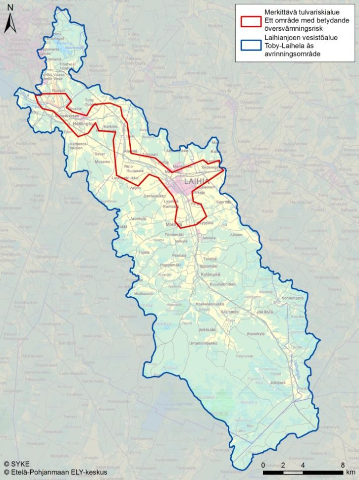 6.4 Vesistöalueen ja rannikkoalueen tulvariskialueet 6.4.1 Merkittävät tulvariskialueet Tulvariskien alustavassa arviossa (2011) Laihianjoen merkittäväksi tulvariskialueeksi arvioitiin yhtäjaksoinen alue Laihian taajamasta Runsoriin (Kuva 37).