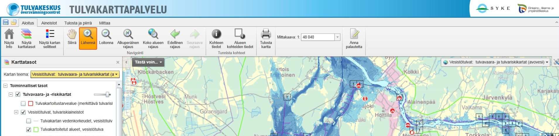 INFOLAATIKKO 6 Tulvakarttapalvelu (www.ymparisto.fi/tulvakartat) Ympäristöhallinnon julkisesta tulvakarttapalvelusta jokainen voi käydä tutustumassa tulvakartoitettujen alueiden tulvavaarakarttoihin.