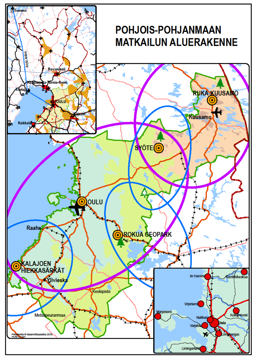 12 Kuva 3. Pohjois-Pohjanmaan matkailun aluerakenne (Pohjois-Pohjanmaan liitto 2015: kuva 4). Suomen kuntien matkailukysyntää voidaan tarkastella Tilastokeskuksen majoitustilastojen perusteella.