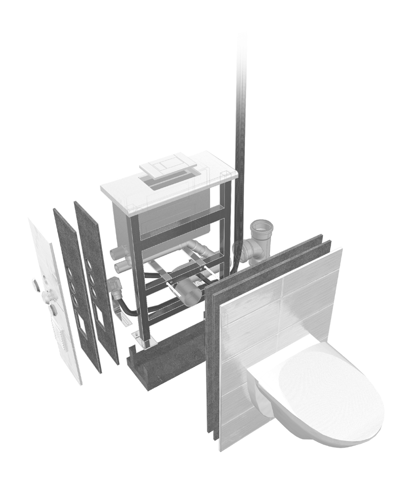 3.2. Seinä-WC-elementit Elementti.sisältää.seinä-WC-kannatustelineen,.elementin.runko-.ja. kansiosat,.uponor-viemäriputket.ja. -osat,.kannakkeet,.hanakulmarasiat,. äänieristeet,.ulostulohaaroitukset,.