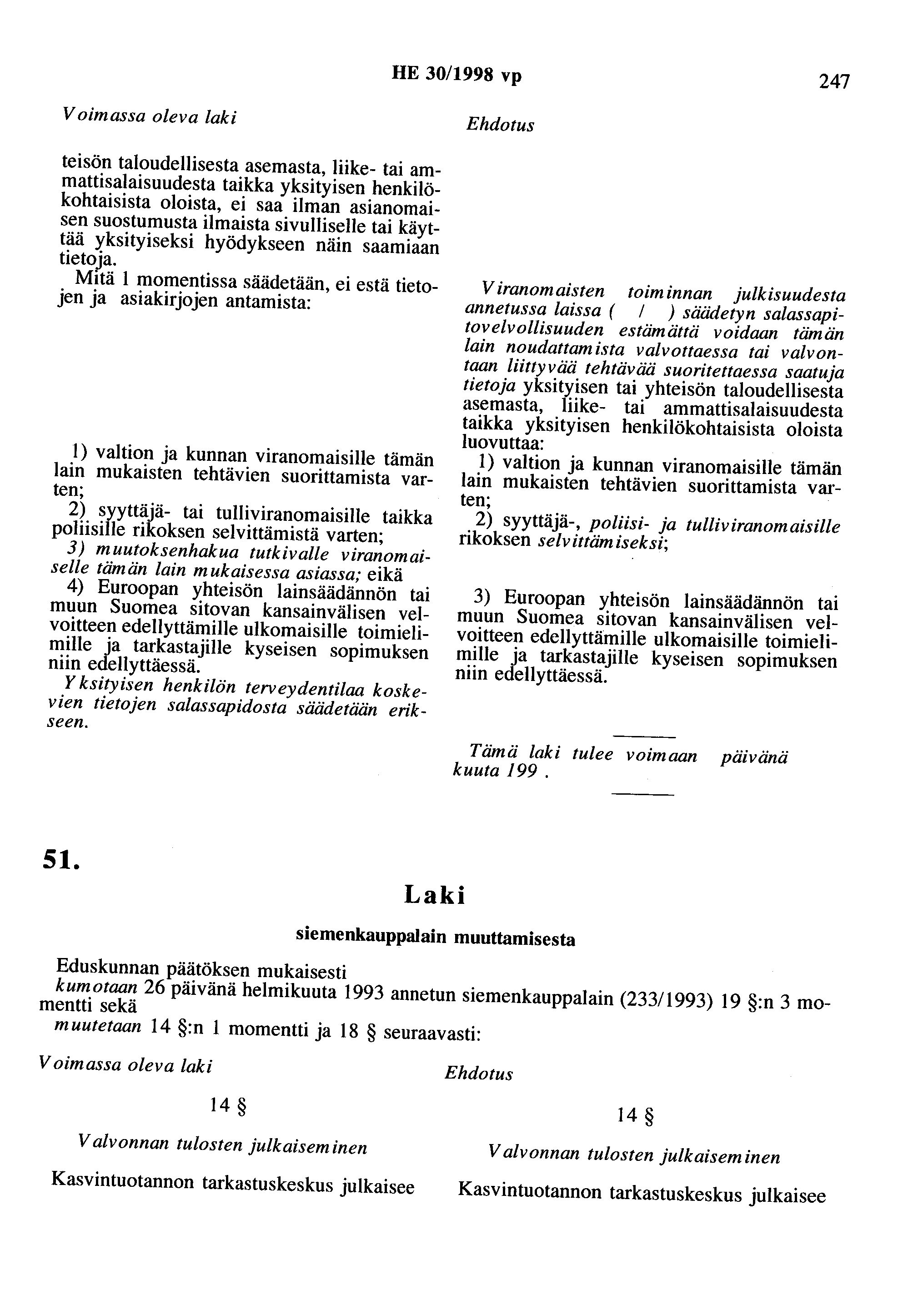 HE 30/1998 vp 247 Voimassa oleva laki teisön taloudellisesta asemasta, liike- tai ammattisalaisuudesta taikka yksityisen henkilökohtaisista oloista, ei saa ilman asianomaisen suostumusta ilmaista