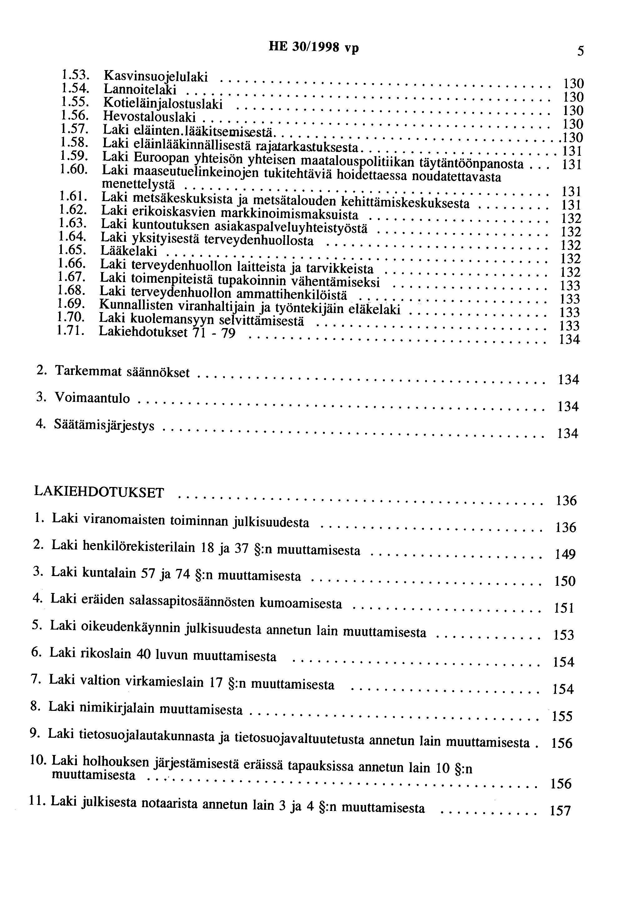 HE 30/1998 vp 5 1.53. Kasvinsuojelulaki........................................ 130 1.54. Lannoitelaki............................................ 130 1.55. Kotieläinjalostuslaki...................................... 130 1.56.