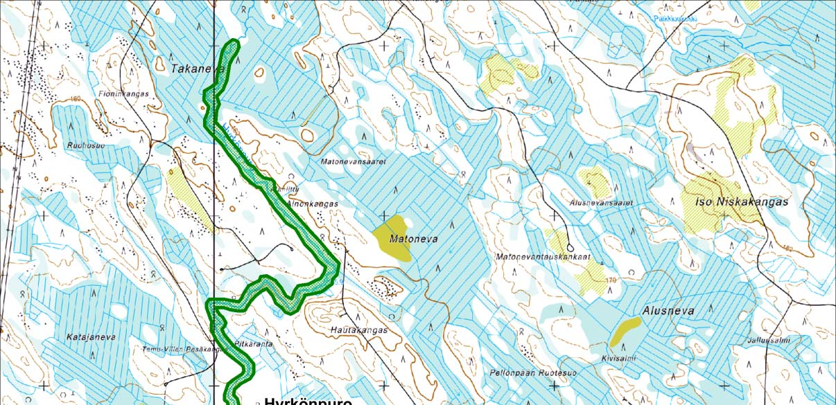 8 (32) Kuva 4 Selvitysalueelta rajatut luontoarvoja sisältävät alueet. 4.3.1 Hyrkönpuro Hyrkönpuro virtaa mutkitellen hankealueen länsipuolella.