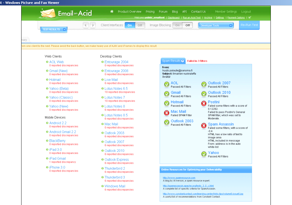 Testaa spam-score Me käytämme http://www.emailonacid.