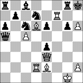 -89-32///Ue9!33/h5"! tai 26...Ta7 27.De4 Kh8 28.Tf7. Jos 26...Kh8:n jälkeen 27.Lc4, niin valkealla on etua jatkossa 27...Rde5 28.Le5 Re5 29.Dg5 Dc5 30.Kh1. 27.Td4 b5 28.Te4 Lb7 29.