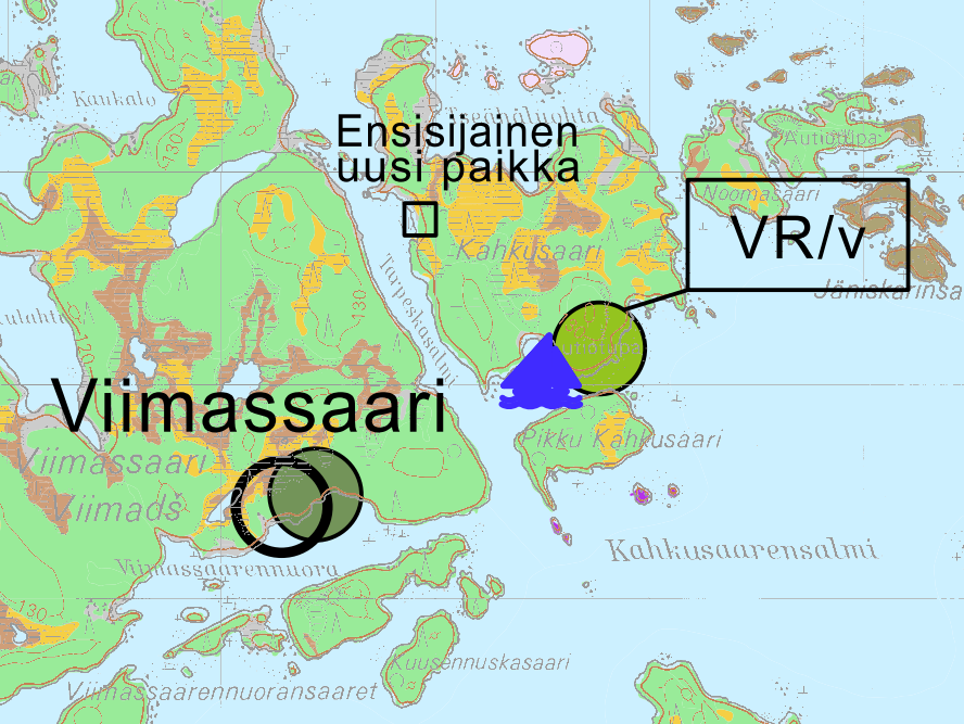 KAHKUSAARI Viimassaaren poistettavaksi esitetyt kalakenttäalueet sekä Metsähallituksen Kahkusaareen esittämä uusi kalastustukikohdan paikka on esitetty kuvassa 1.