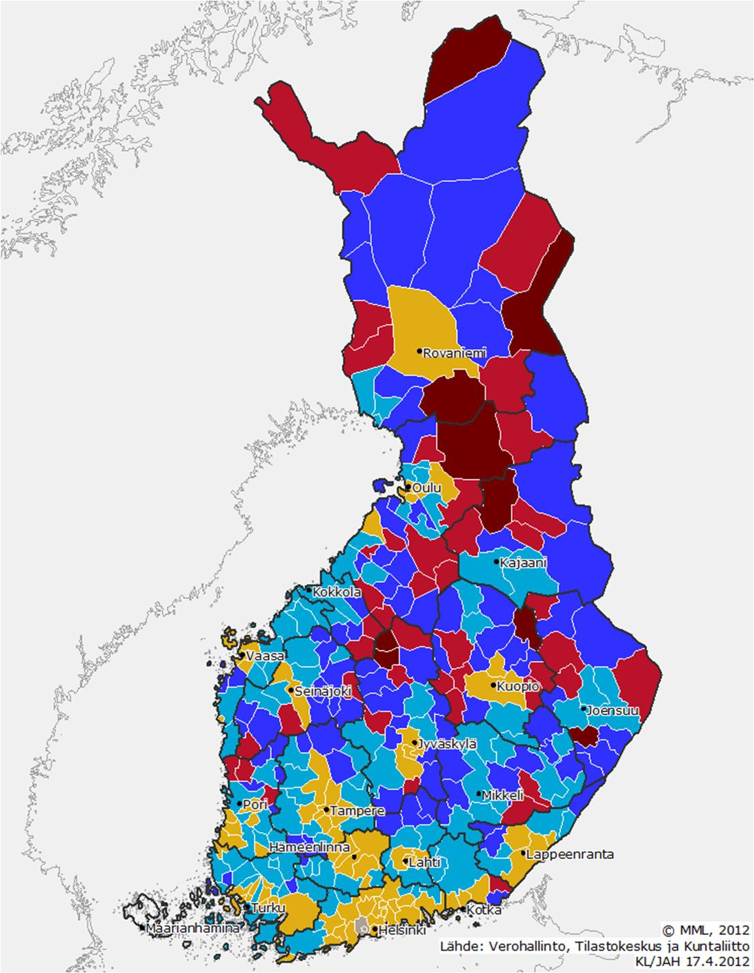 Kuntien laskennallinen tuloveroprosentti v.