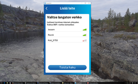 Kun verkon valinta on onnistunut ja tietokoneesi on kytkeytynyt lisättävään laitteeseen, valitaan seuraavaksi verkko, johon lisättävä laite on tarkoitus kytkeä.