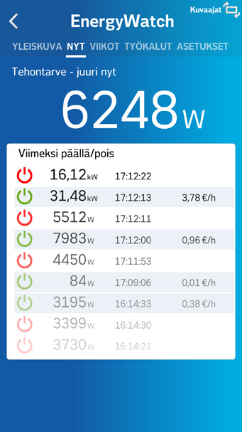 Asennuksen jälkeen EnergyWatchin käytön aloittaminen Sovelluksesta voit seurata