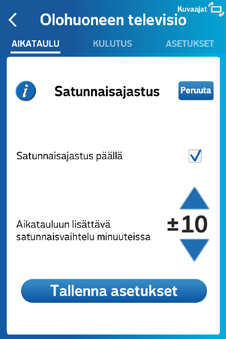 Smart plugin ajastuksen näet suoraan laitelistasta, ja voit asettaa tilapäisen 30 min