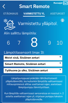 Varmistettu ylläpitolämpötoiminto (Varmistettu YL) mahdollistaa ilmalämpöpumppusi toiminnan optimoinnin silloin kun et ole kotona.