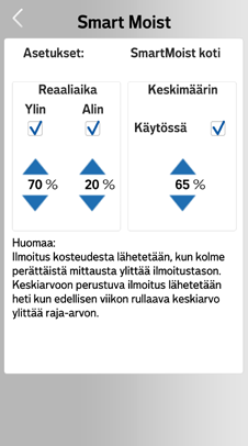 Lämpötila ja suhteellinen kosteus näytetään myös graafina päivän, kuukauden tai vuoden