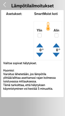 Näet luettelonäkymässä suhteellisen kosteuden, lämpötilan sekä homeriskin