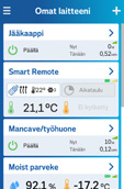 Liitetyt laitteet näkyvät laatikkoina laitelistassa. Klikkaa laatikkoa nähdäksesi laitteen yksityiskohdat. Smart Remote Smart Remotella voit ohjata ilmalämpöpumppuasi missä sitten oletkin. Voi mm.