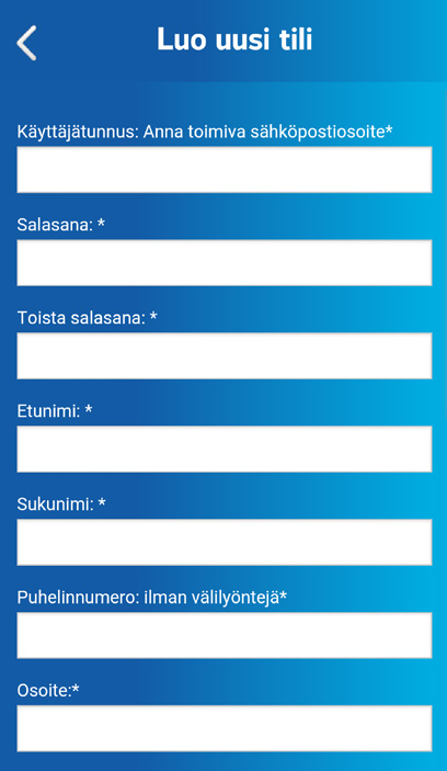 Käynnistä sovellus ja valitse Luo uusi tili. Valitse Luo uusi tili.