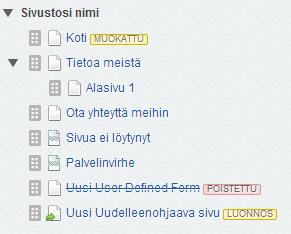 Jatka klikkaamalla vasemmalle osoittavaa nuolta löytääksesi haluamasi sivun. Tämä levittää sivukartan tasoja, jotta löytäisit haluamasi sivun.