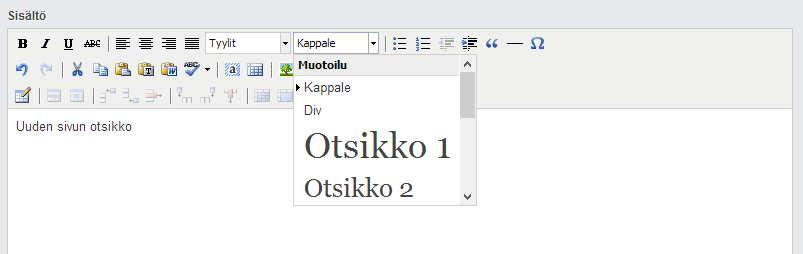 SILVERSTRIPE 3 KÄYTTÖOPAS V 1.4.0 7(26) 3.3. Otsikon lisääminen Mene haluamasi sivun muokkaustilaan klikkaamalla sivun nimeä listalta.