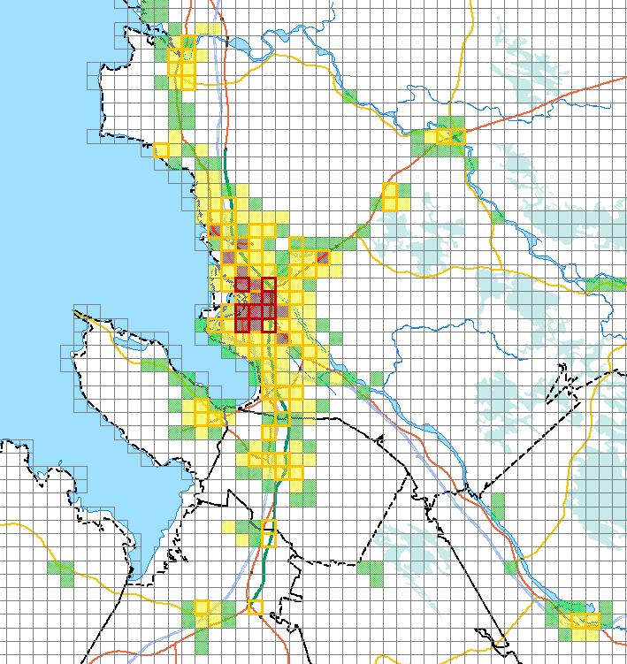 Edellä mainittu selvitystyö tehtiin MapInfon avulla. Tarkastelua varten haettiin Prontosta vuosien 2011-2015 riskiluokan määrittävät onnettomuudet.