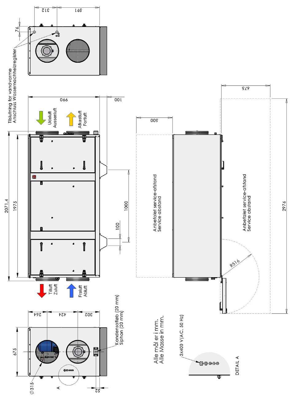 Mitat KONDENSSIYHDE 20MM 3X400V,50Hz TULO POISTO HUOLTOETÄISYYS HUOLTOETÄISYYS