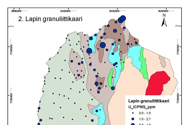 9 2.2 Lapin granuliittikaari Lapin granuliittikaari (Kuva 7) edustaa kivilajeiltaan maapallon keskikuorta, joka tunkeutui yläkuoren päälle Kuolan blokin törmätessä Fennoskandian kilpeen n. 1.